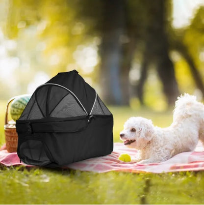 4 Wheels Pet Stroller Foldable Carrier Strolling Cart Travel Jogger Pet Stroller With Removable Liner Storage Basket For Dog Cat - DropOnline.co