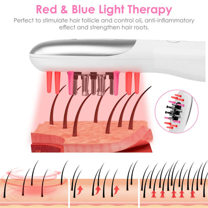 1Pc Electric Scalp Massage Comb Microcurrent Hair Brush Handheld Head Scratcher Massager Hair Oil Applicator With Vibration Micro-Current Mode Red & Blue Light Therapy Oil Applicator - DropOnline.co
