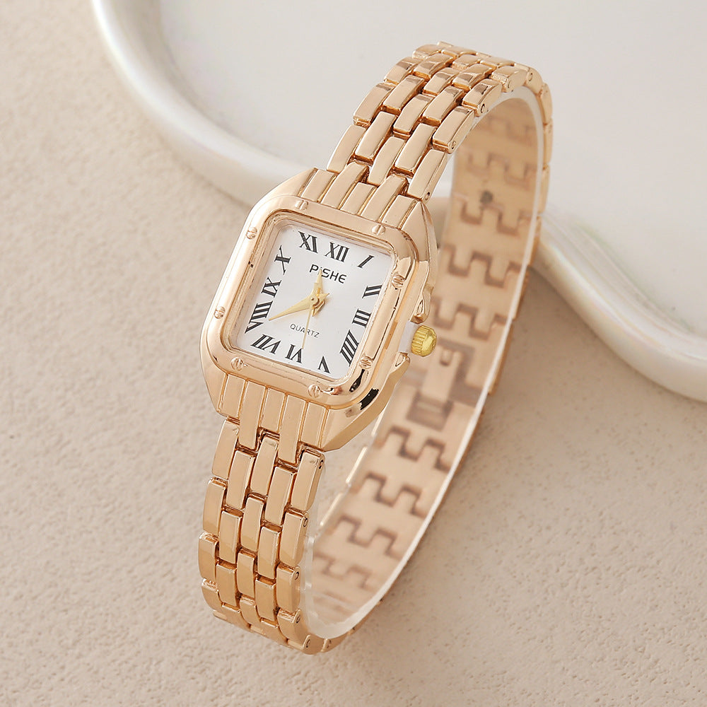 Gold Steel Band Quartz Watch - Elegant Bracelet Timepiece
