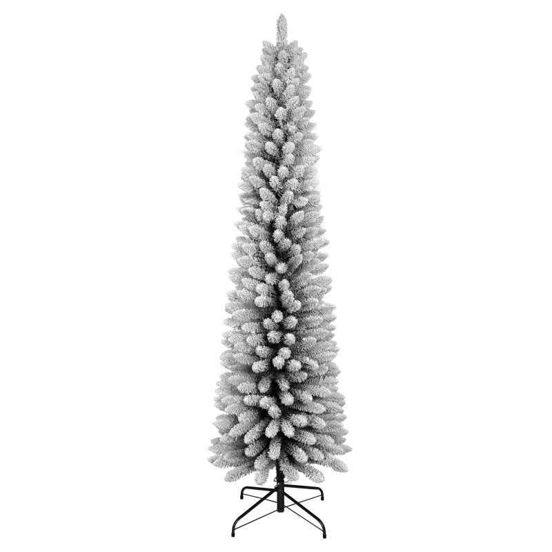 PVC Flocked Pencil Christmas Tree - 6ft-7ft Slim Snow-Covered Design