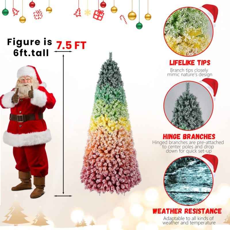 6FT-7.5FT Artificial Unlit Colorful Rainbow Hinged Christmas Tree - PVC Branch Tips - DropOnline.co