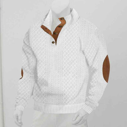 Men's Stand Collar Jacquard Knit Pullover Sweater - Long Sleeve Textured Pattern