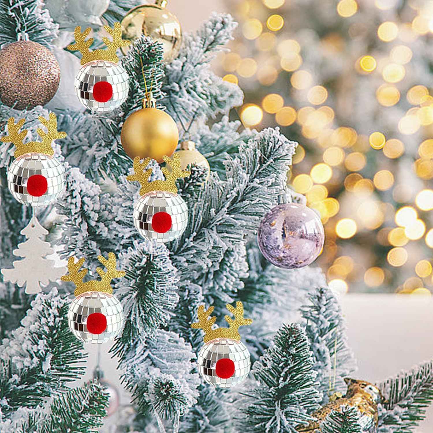 5 Pcs Christmas Silver Disco Mirror Ball - Reflective Elk Horns Xmas Ornaments (8x5x5cm) - DropOnline.co