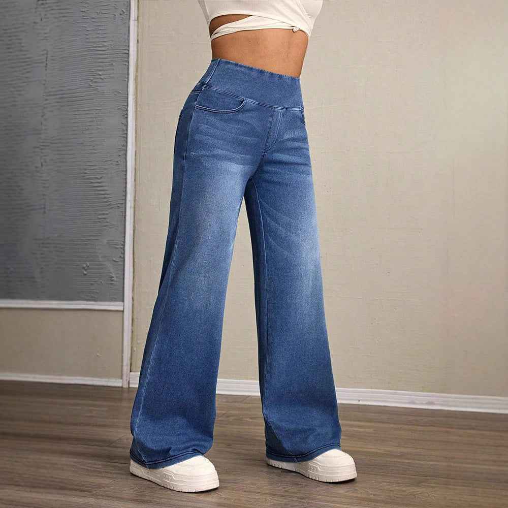 Loose Oversized Retro High-waisted Stretch Denim Wide-leg Pants