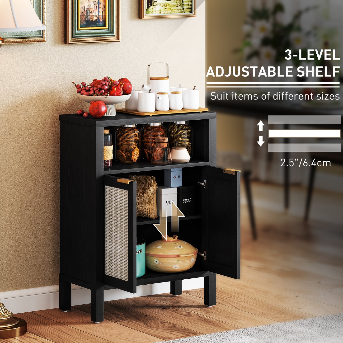 Sideboard Buffet Cabinet With Storage, Modern Accent Cabinet With Adjustable Shelf, Coffee Bar Cabinet, Distressed Black