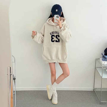 Hooded Embroidery Autumn And Winter Thin Velvet Padded Loose Lazy Style Sweatshirt