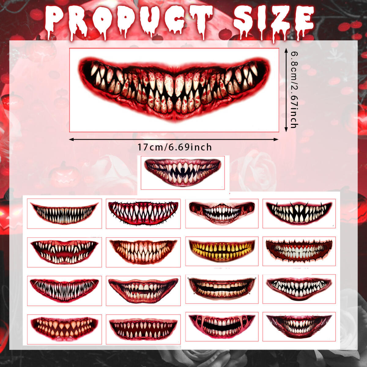 Halloween Temporary Tattoo Stickers - 18 Sheets Spooky Designs