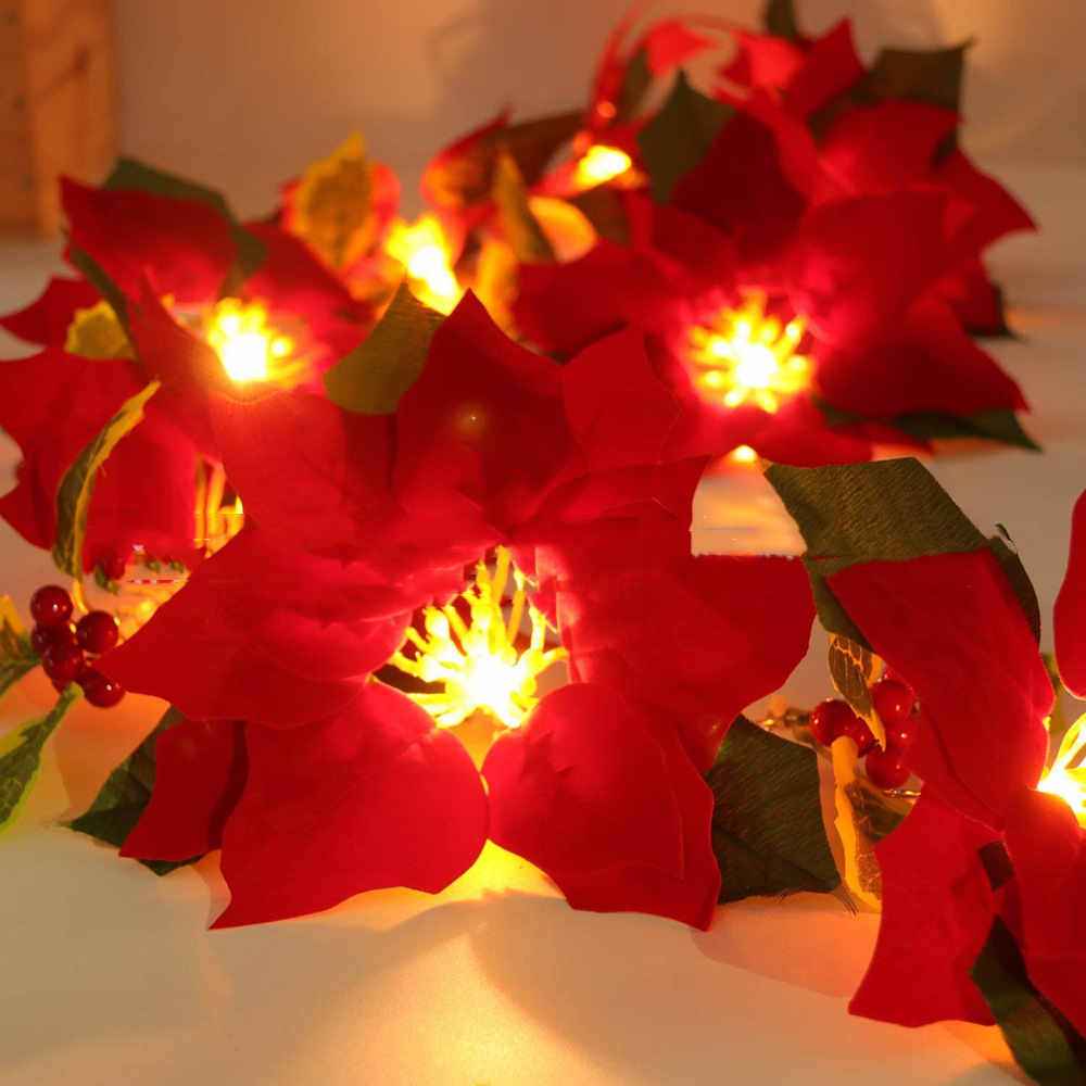 Red Flower String Lights - Door Frame Escalator Decoration with Cloth Flowers (2m) - DropOnline.co
