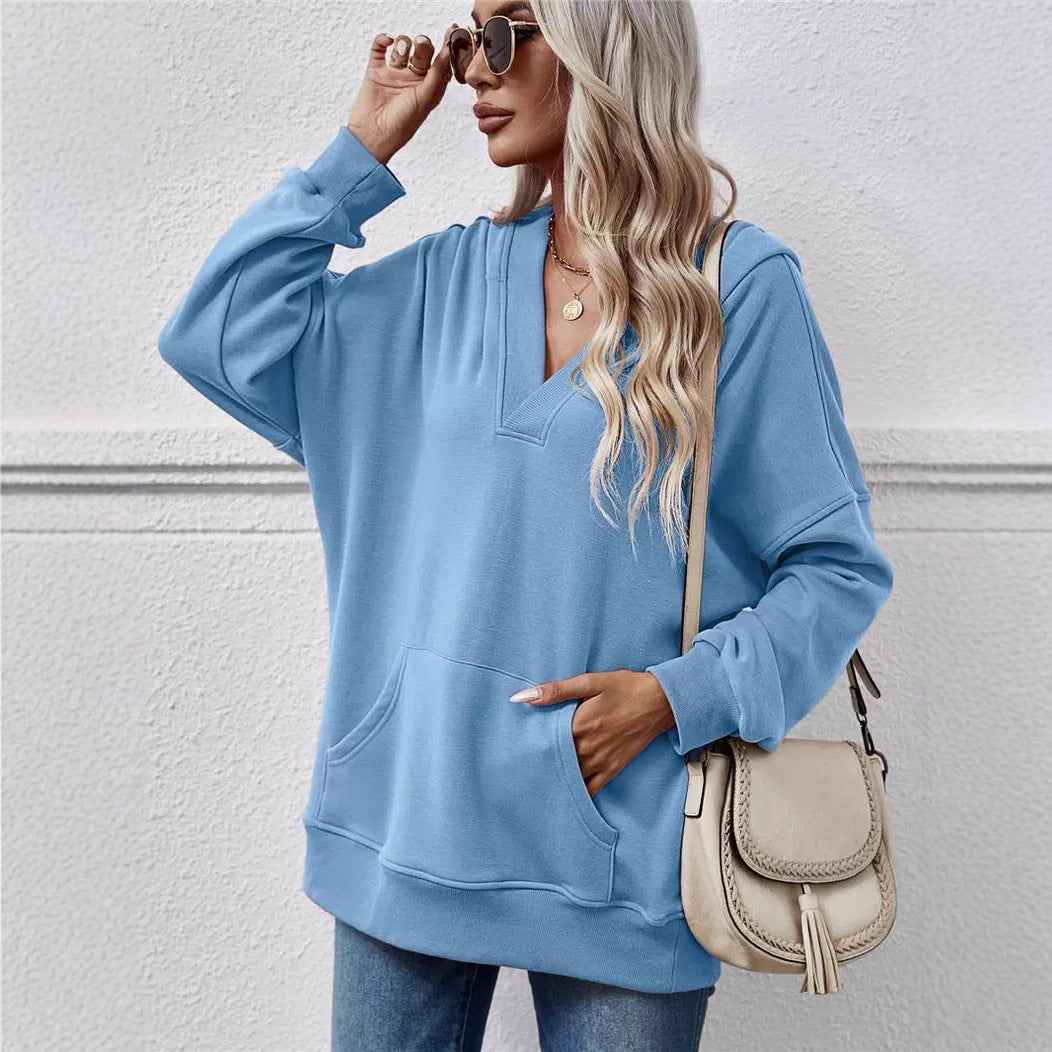 Hooded Kangaroo Pocket Long Sleeve Women's Plus Size Sweater