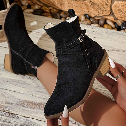 New Cross-strap Side Zipper Mid-heel Ankle Boots For Women