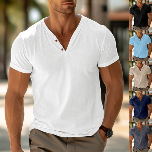 Men's Summer Beach T-Shirt - Short Sleeve Casual Solid Color Regular Fit Top