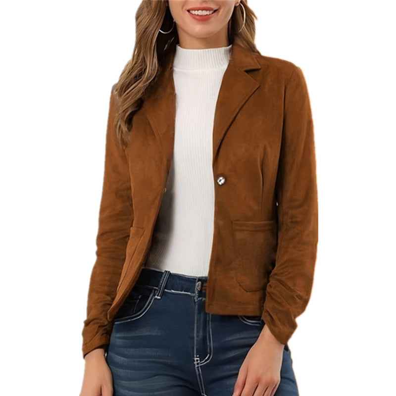 Elegant And Slim-fit Solid Color Long Sleeve Lapel Pocket Jacket