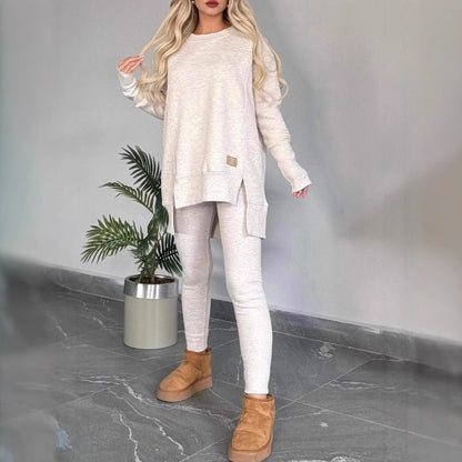 Women's Slit Long Sleeve Top And Trousers Suit - DropOnline.co