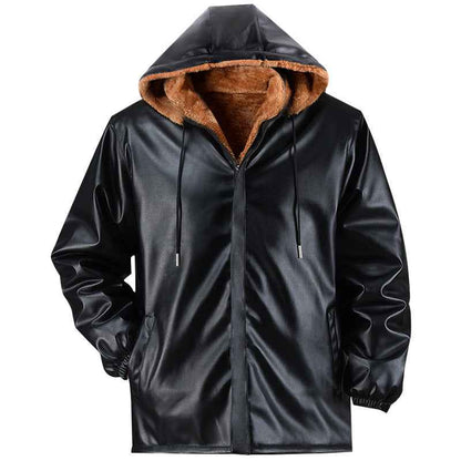 Winter Fleece-lined Plus Thick And Wide Leather Coat For Men