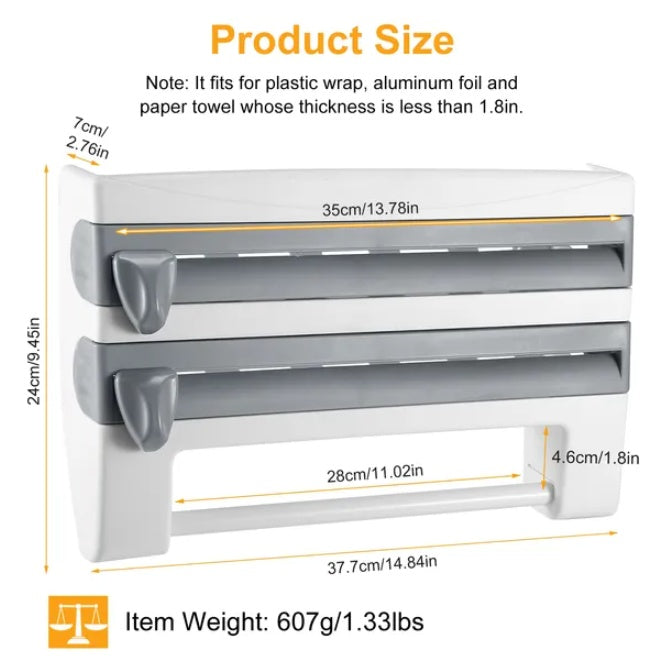 Kitchen Roll Distributor, Paper Roll Holder, Plastic Film Foil Organizer