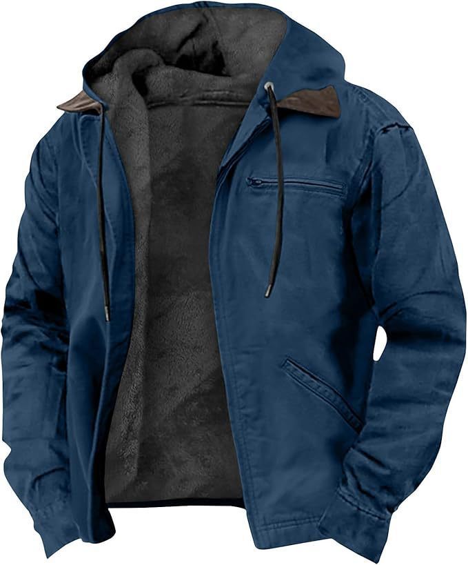 Men's Hooded Zipped Cotton-Padded Jacket - Winter Warm Outerwear