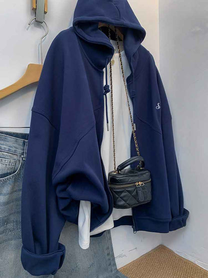 Extra Large Zipper Hooded Loose Coat