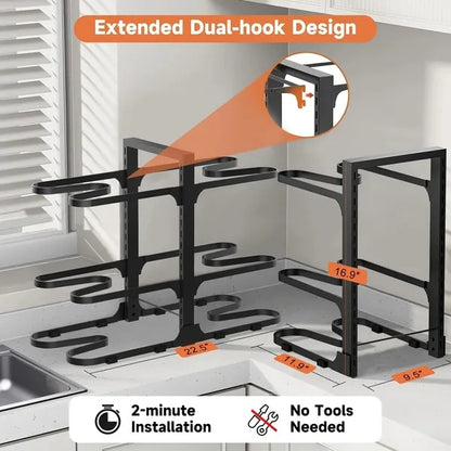 Pots And Pans Organizer, Adjustable 6-Tier Pots Organizer Rack For Cookware Heavy Duty Pots Rack For Kitchen Storage - DropOnline.co