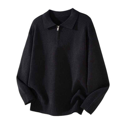 Turn-down Collar Half-zip Sweater Loose Commuting Knitwear
