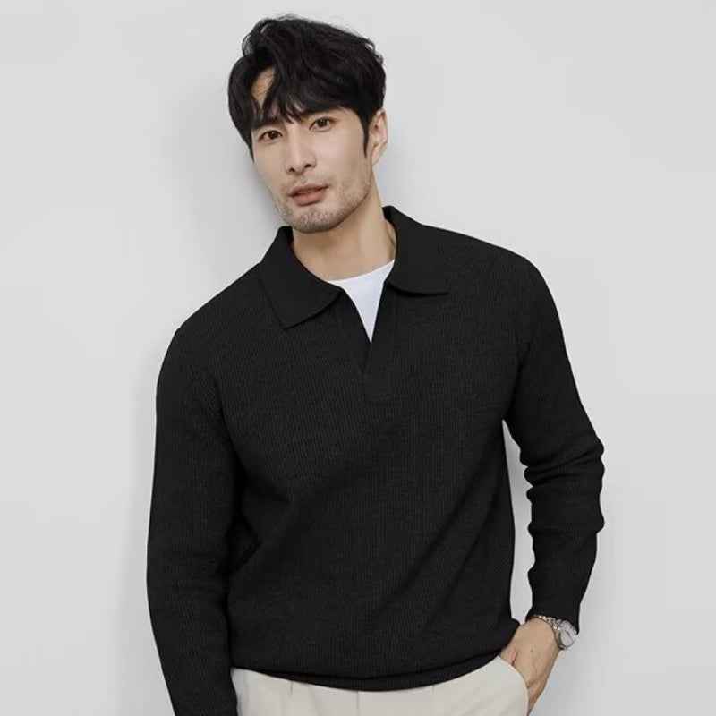 Solid Color Shirt Collar Men's Long Sleeve With Collar Outerwear Autumn Top Trendy Fake Two-piece