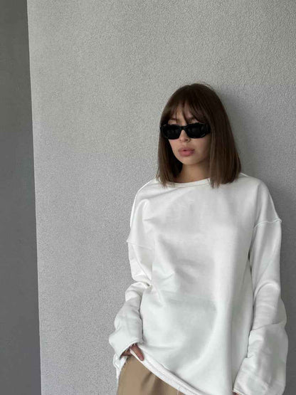 Casual Solid Color Round Neck Long Sleeve Sweatshirt