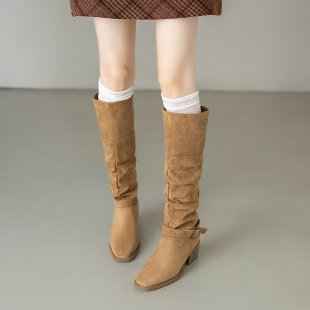 Chunky Heel Wrinkled Stacked Ankle Martin Boots