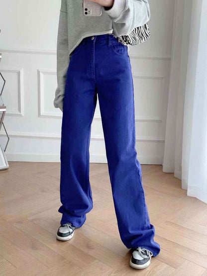 Women's High Waist Colorful Jeans Loose Slimming Wide Leg Pants
