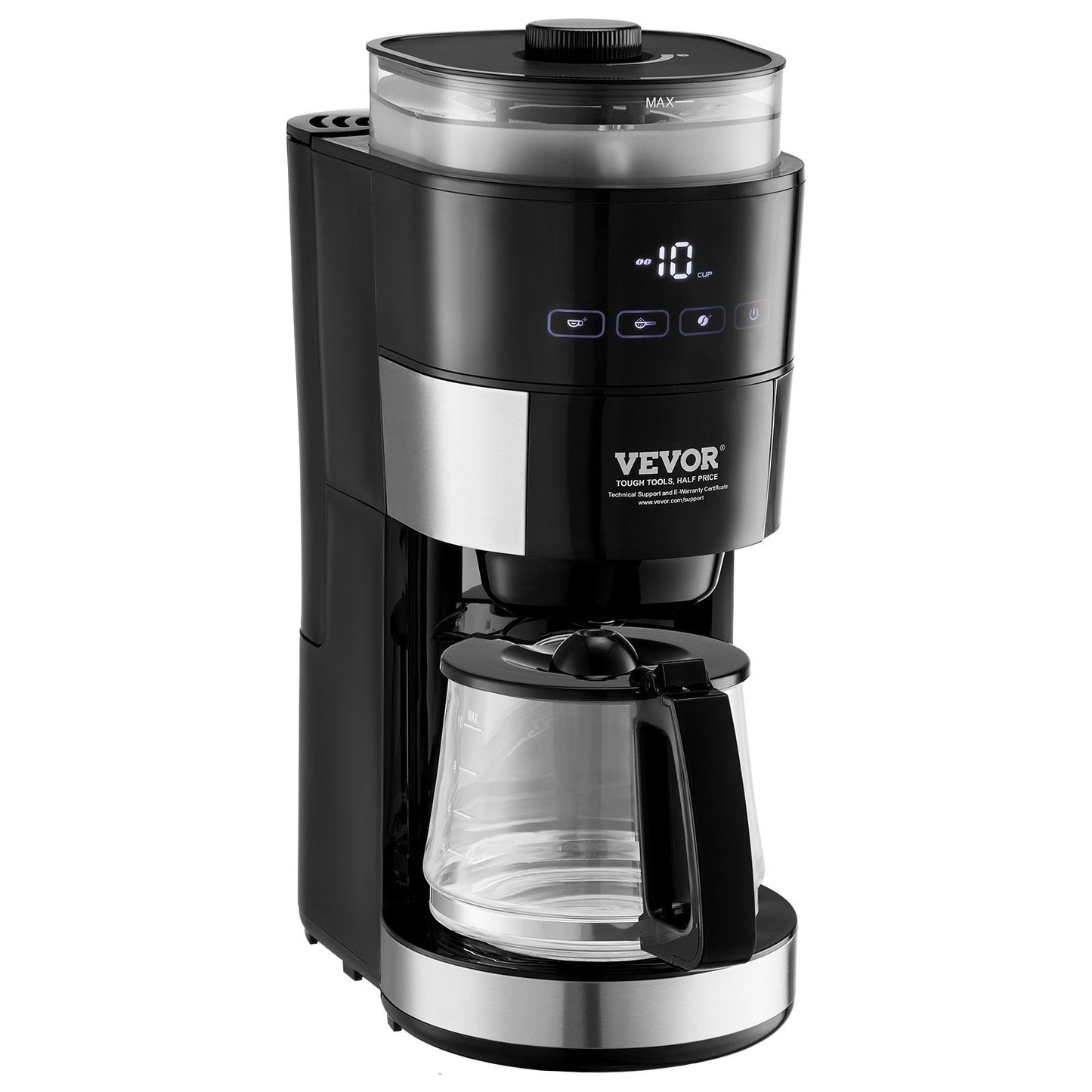 VEVOR 10-Cup Drip Coffee Machine - Professional 3 Brew Strength Control
