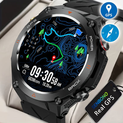 SENBONO GPS Smart Watch Men 1.45'' HD Screen Built-In GPS Altimeter Barometer Compass AI Voice Compatible With Android & IPhone - DropOnline.co
