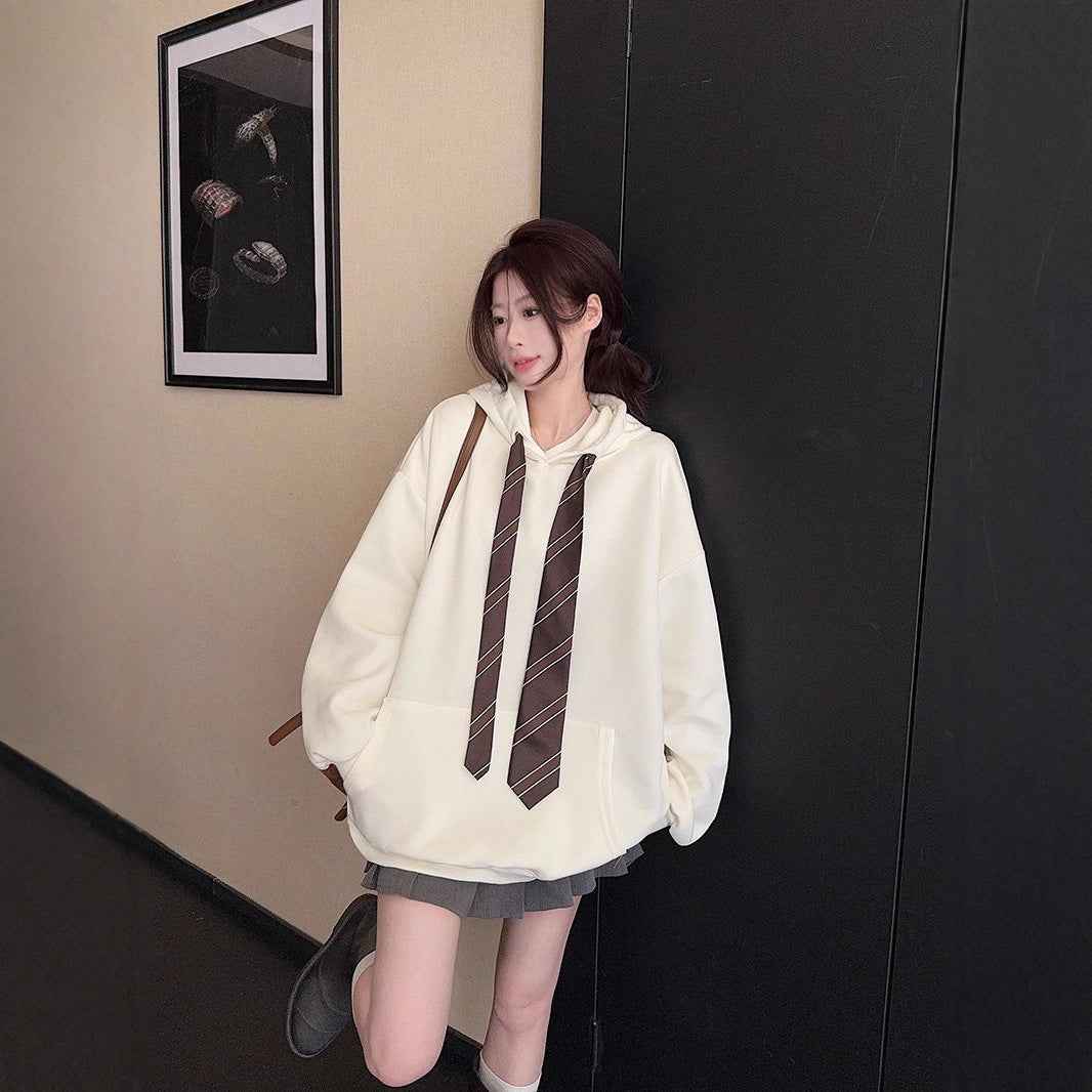 Loose Casual Women's Hooded Tie Sweatshirt