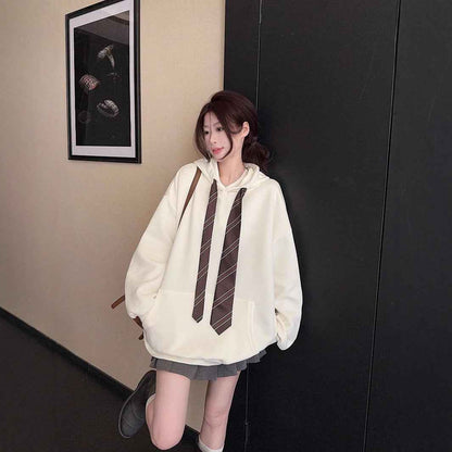 Loose Casual Women's Hooded Tie Sweatshirt