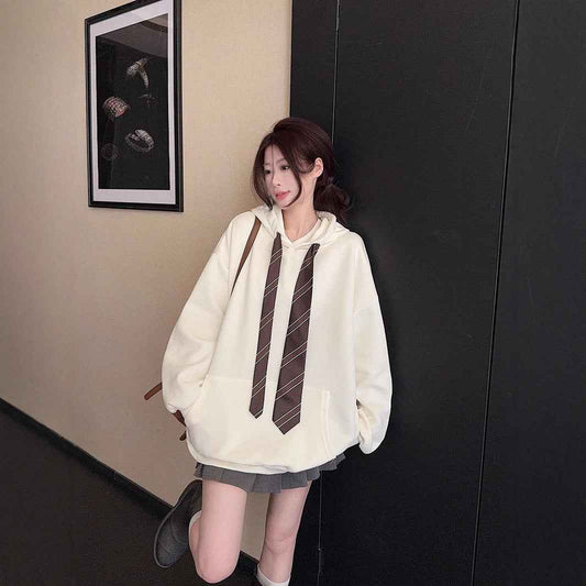 Loose Casual Women's Hooded Tie Sweatshirt