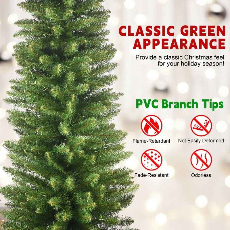 PVC Pencil Christmas Tree - 5ft-7ft Slim Green Design