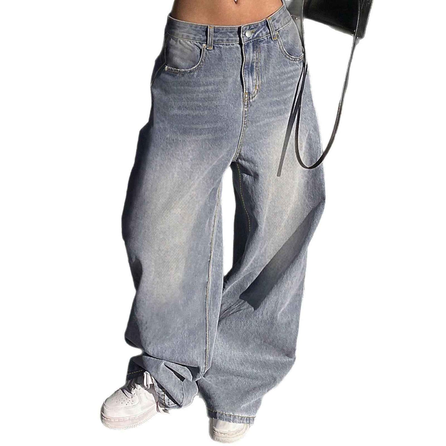 European And American Washed Wide-leg Super Long Mop Jeans