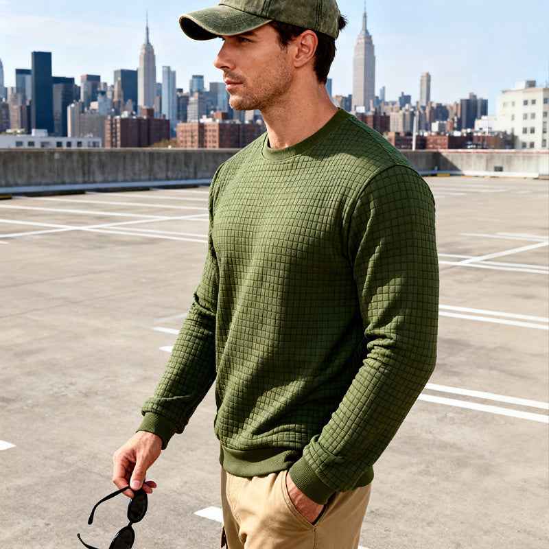 Loose Casual Men's Simple Sporty Jacquard Round-neck Long-sleeved Sweatshirt