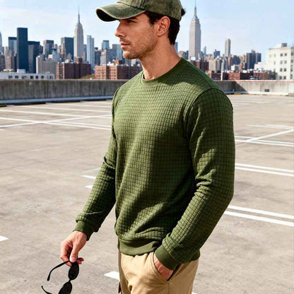 Loose Casual Men's Simple Sporty Jacquard Round-neck Long-sleeved Sweatshirt
