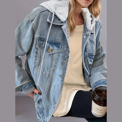 Women's Hooded Denim Jacket, Oversized Retro Denim Jacket, Elastic And Loose, Comfortable And Lightweight - DropOnline.co