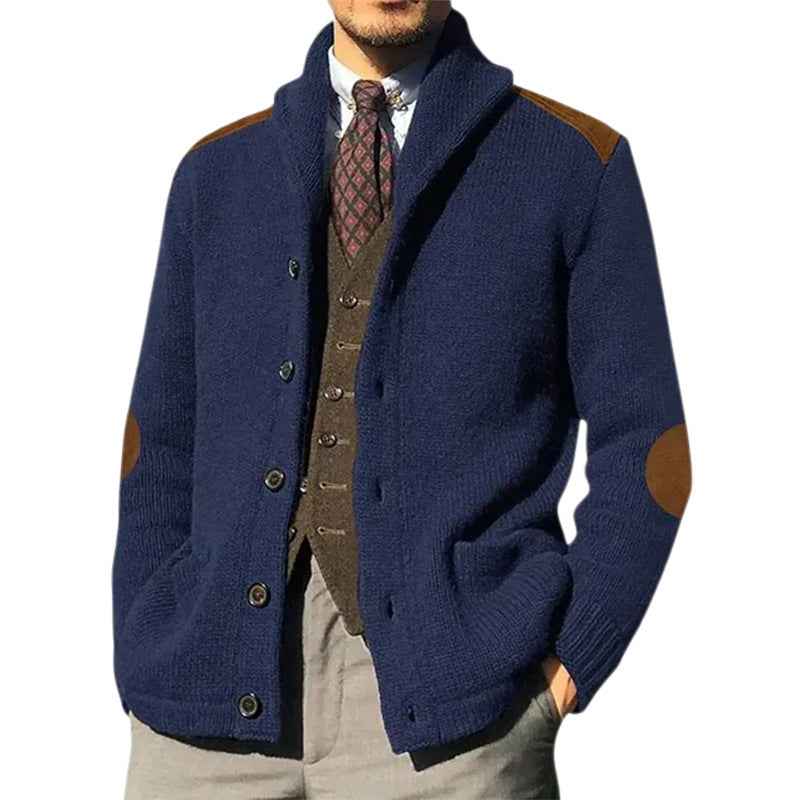 Patchwork Lapel Long Sleeve Knitted Cardigan