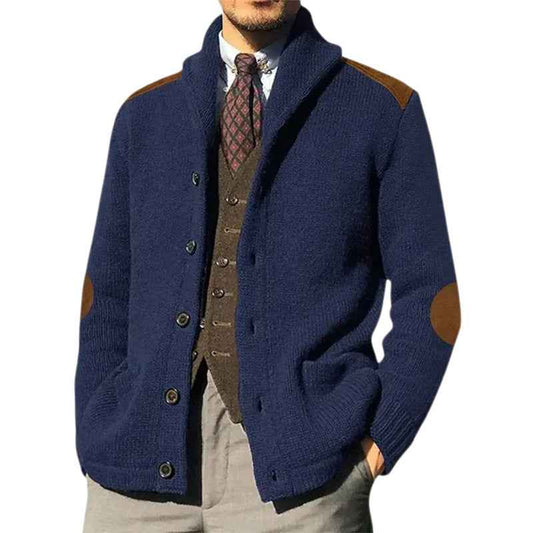 Patchwork Lapel Long Sleeve Knitted Cardigan