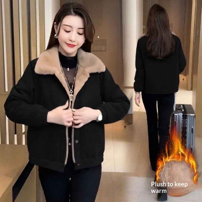 Corduroy Loose Fleece-lined Warm Jacket For Women