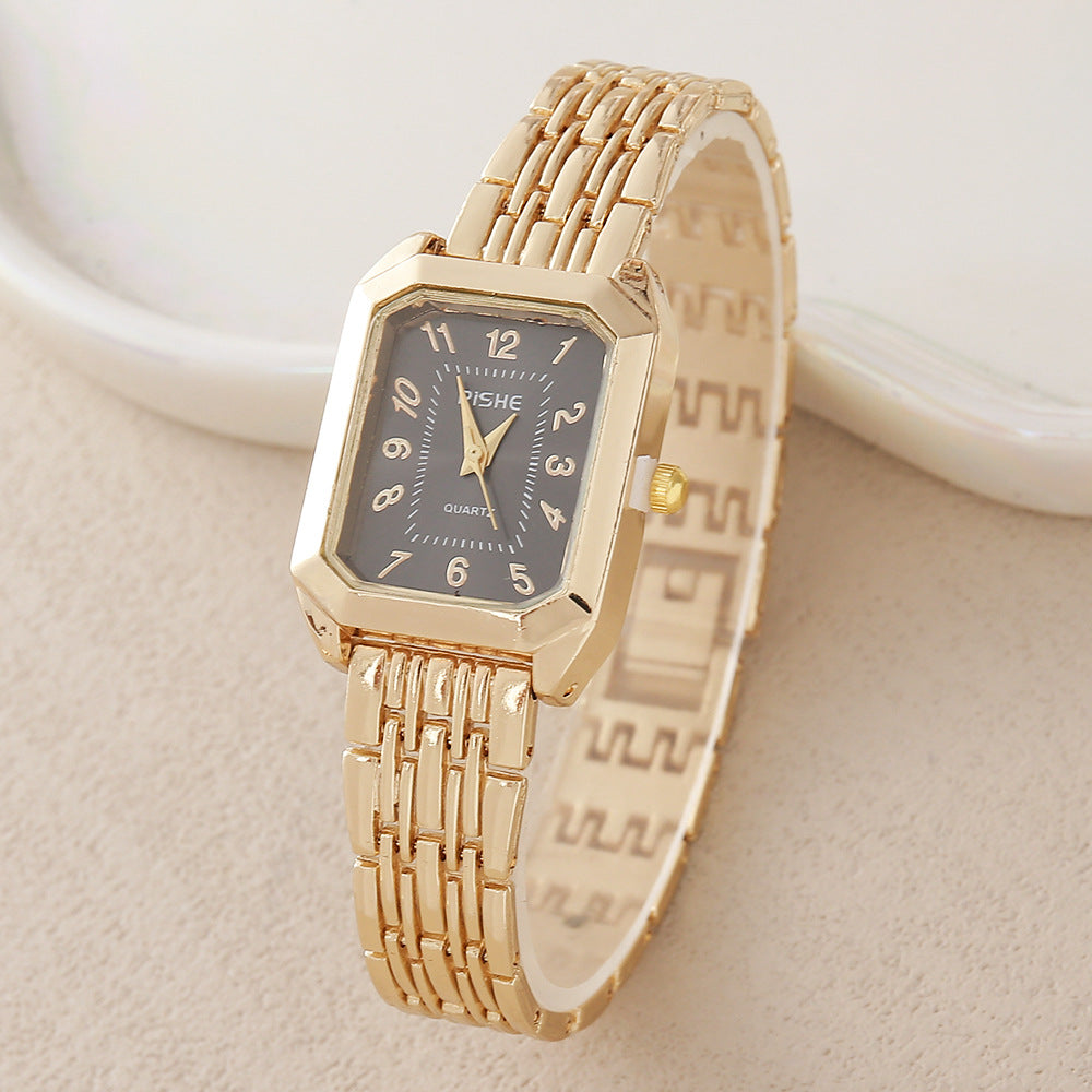 Gold Steel Band Quartz Watch - Elegant Bracelet Timepiece