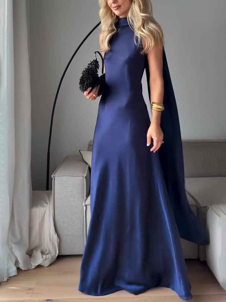 Royal Blue Satin Sleeveless Maxi Dress