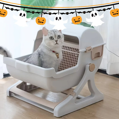 Self-Draining Cat Litter Box — No Scoop Needed, Odor-Proof & Leak-Proof with Removable Grid