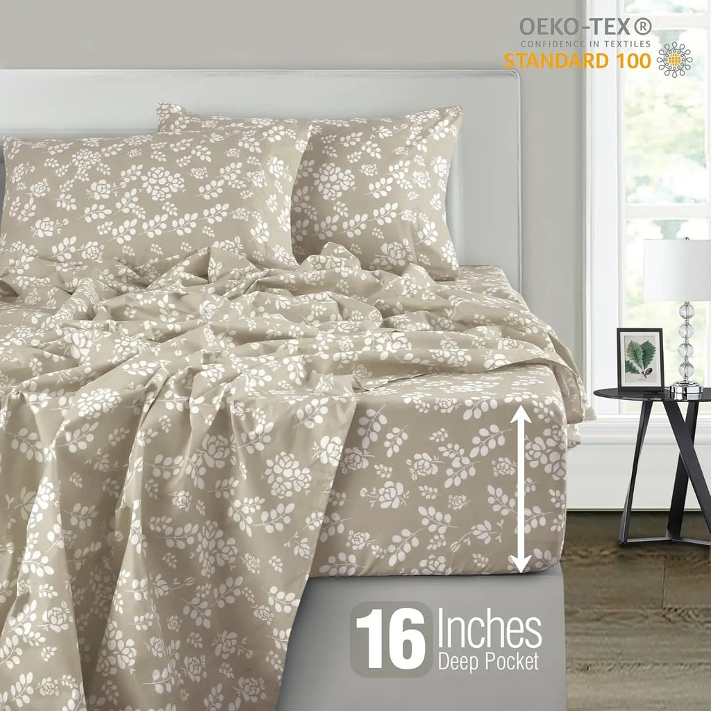Lux Décor 4pc Floral Microfiber Sheet Set