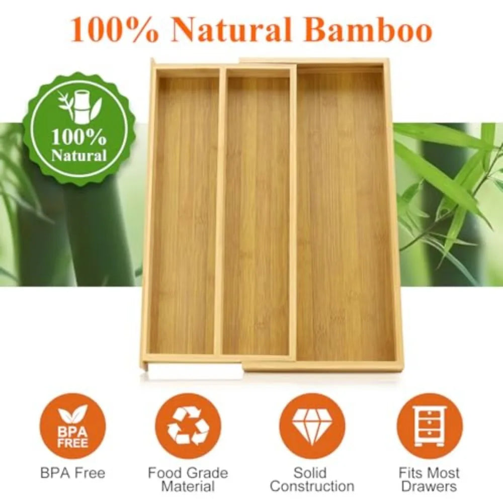 Large Expandable Bamboo Utensil Drawer Organizer