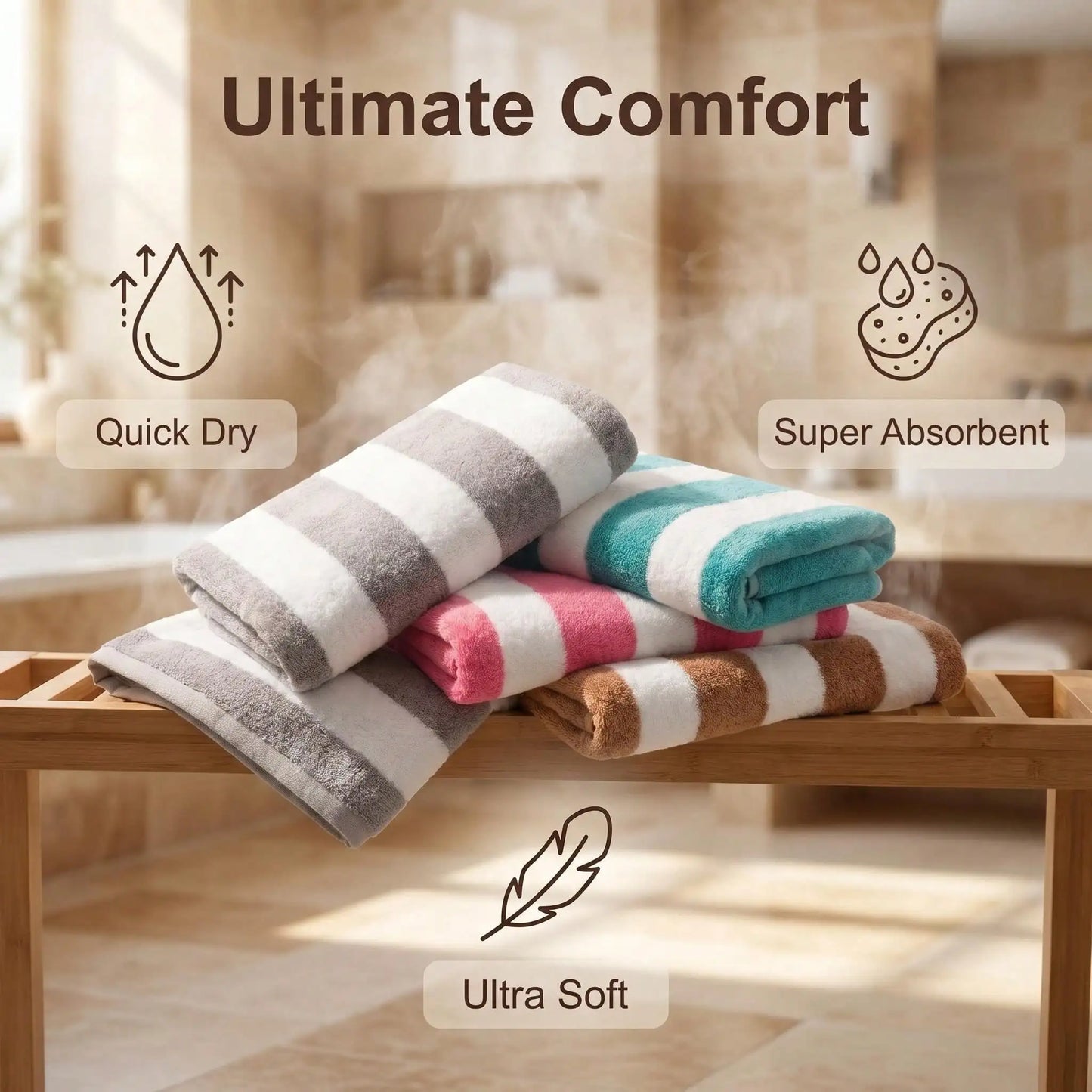 Absorbent And Quick-Drying Two-Color Striped Interval Bath Towels - Beach Towel