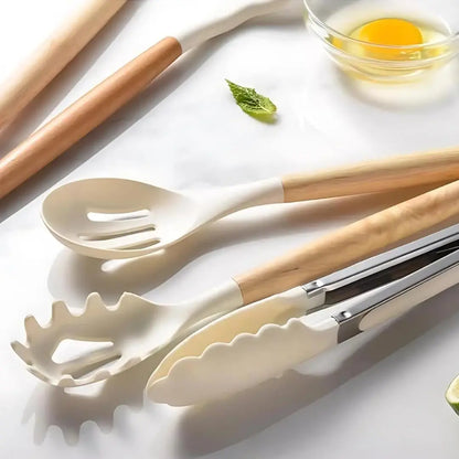 Premium Food Grade Silicone Kitchen Utensils Set with Wooden Handles, Non-Stick and Heat Resistant