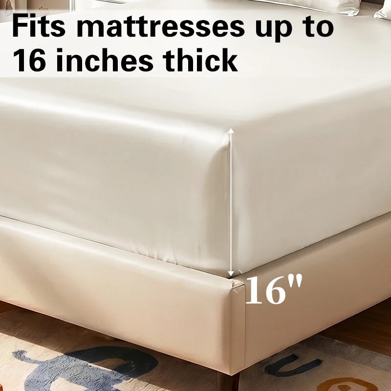 3 Pices Satin Fitted Sheet Set (1 * Fitted Sheet+2 * Pillowcase) – Smooth, Breathable, And Wrinkle-Resistant, Machine Washable For Easy Care, Comfort Bedding Suitable For Adults, Hotels, Apartments, & Home Use