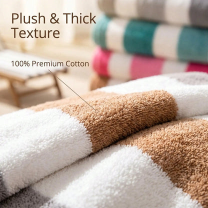 Absorbent And Quick-Drying Two-Color Striped Interval Bath Towels - Beach Towel
