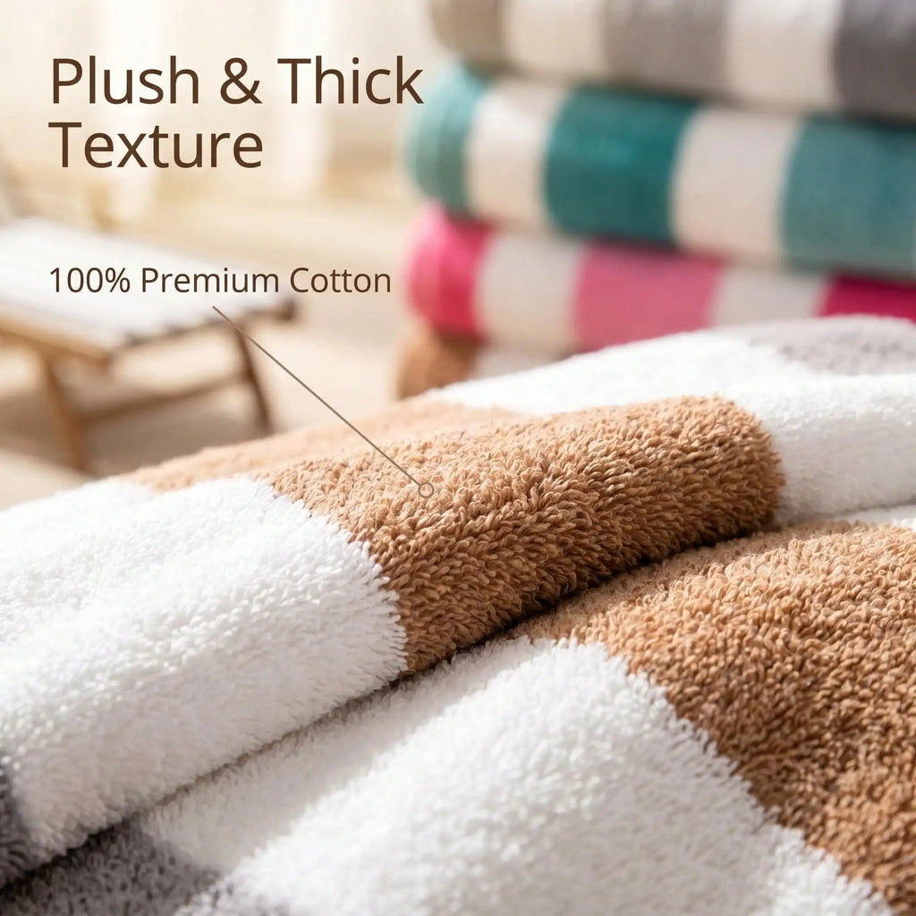 Absorbent And Quick-Drying Two-Color Striped Interval Bath Towels - Beach Towel